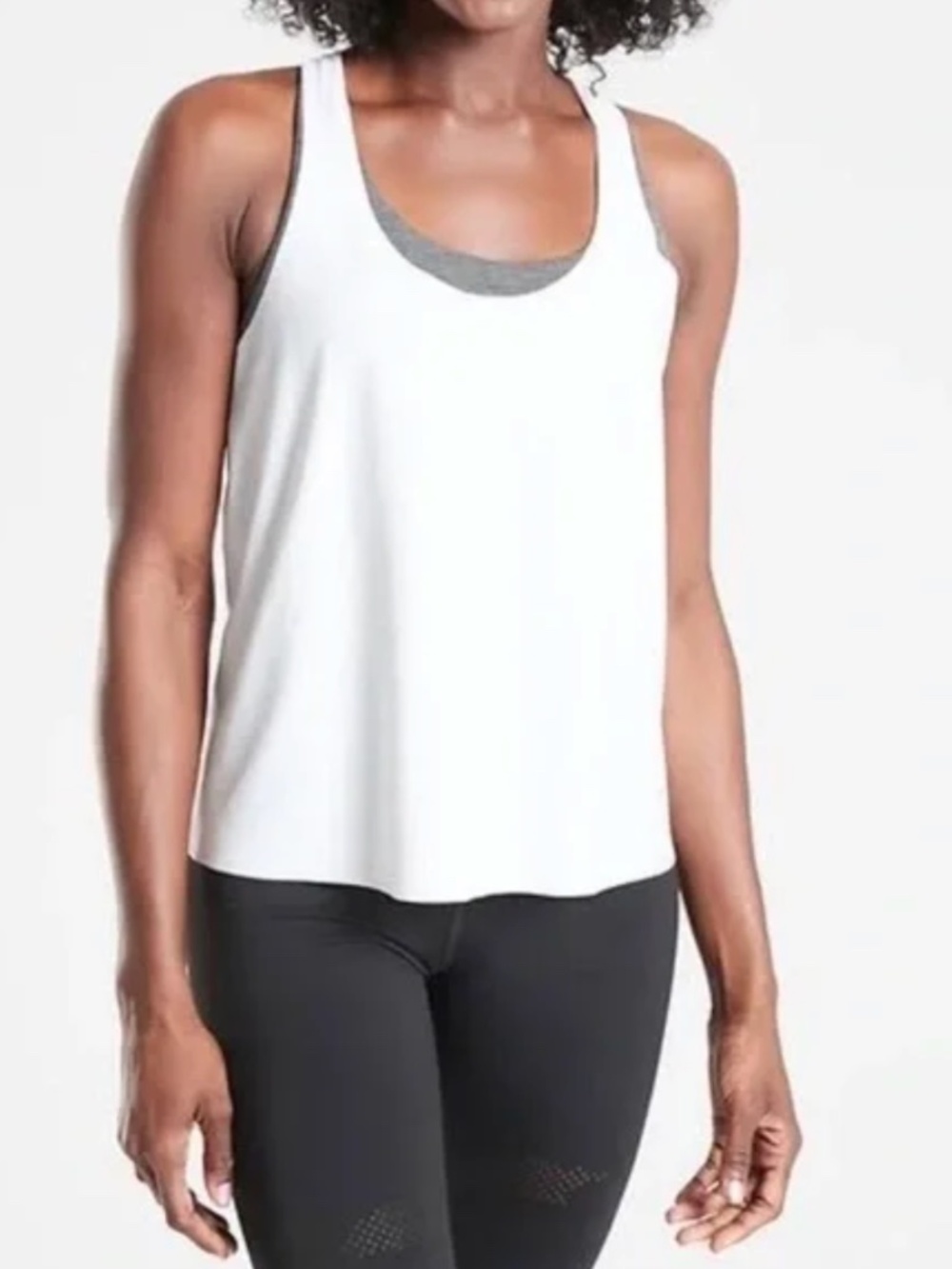 Athleta Ultimate 2-in-1 Support Top White/Grey Heather EUC!